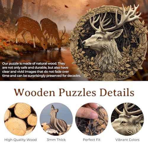Wooden Puzzles for Adults Deer Jigsaw Puzzle 8.5 * 8.3in 100pcs (200 Count)