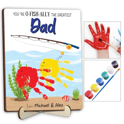 Personalized Handprint Fishing Wooden Sign Gift for Dad