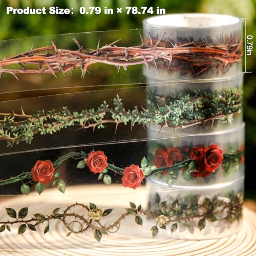 4 Rolls Botanical Border PET Tape for Scrapbook Journaling (4 Count)