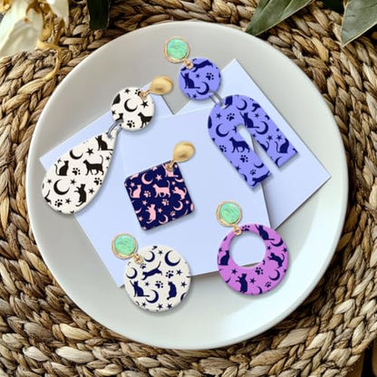 Cat Polymer Clay Texture Sheets Moon Stars Texture Stamp Sheets Silicone Texture Stamp Clay Texture Mat Texture Sheets for Polymer Clay Jewelry and Clay Earrings Tools