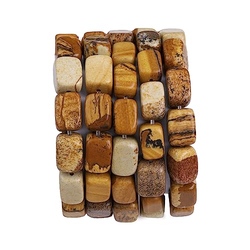 Natural Brown Picture Cuboid Stone Loose Semi Gemstone Beads for Jewelry Making 8mmx12mm 38cm (33 Count)