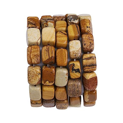 Natural Brown Picture Cuboid Stone Loose Semi Gemstone Beads for Jewelry Making 8mmx12mm 38cm (33 Count)