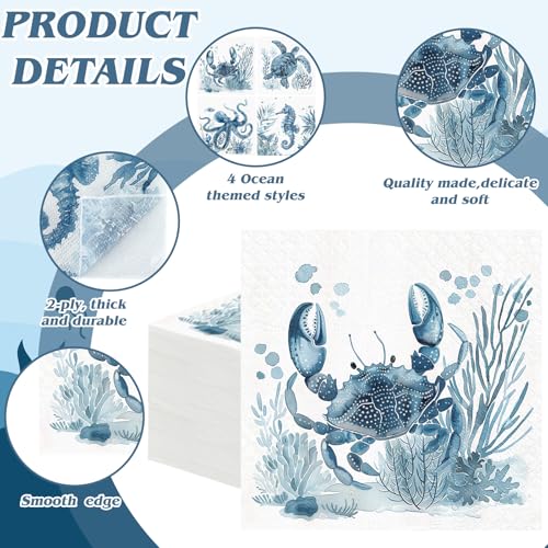 200 Pieces Blue Ocean Animal Paper Napkins 2 (200 Count)