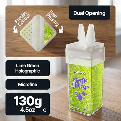 Craft Glitter Shaker Lime Green Holographic 130g Microfine (4.6 Ounce)
