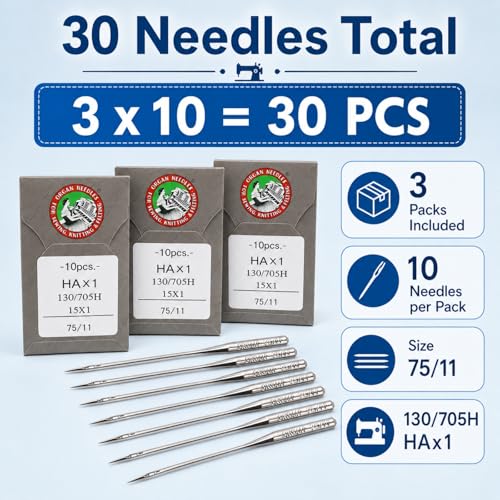 30 Pack Sewing Machine Needles Size 75 (30 Count)