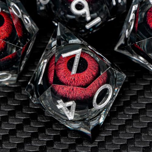 DND Resin Dice Dragon Eye Dice Liquid Core Red Sharp Edged Dice Set with Gift Box