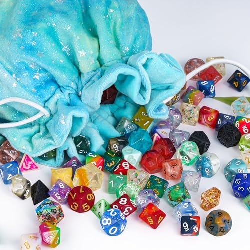 DND Dice Bags Large with Pockets Cyan Storage Bag for D&D RPG Games (21 Ounce)