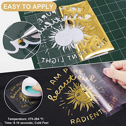 Gold Metallic Foil Heat Transfer Vinyl Roll 12" x5ft Gold Iron on Vinyl Chrome HTV Vinyl Easy to Cut & Weed DIY Heat Press Design for T