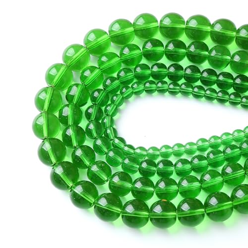 32pcs 12mm Smooth Green Crystal Glass Quartz Beads Round Loose Beads for Jewelry Making DIY Bracelet Necklace 15" Energy Healing Power Stone Beads