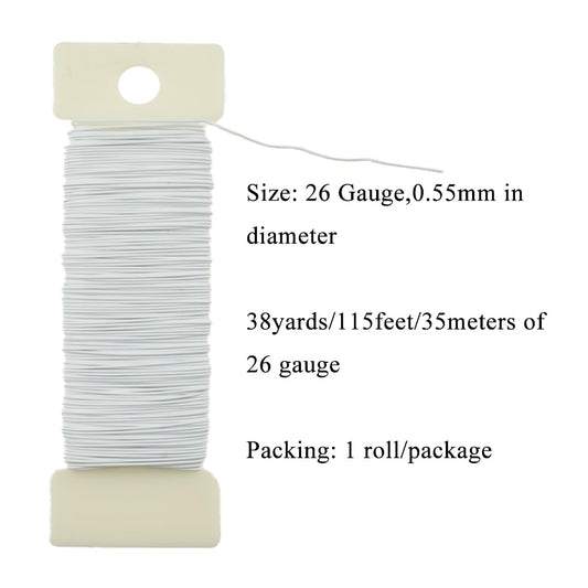 HAHIYO 26Gauge White Metal Floral Wire - 1 Roll, 38 Yards (115 Feet) - Flexible Paddle Wire for Crafts, Christmas Wreaths, Tree & Flower Arrangement