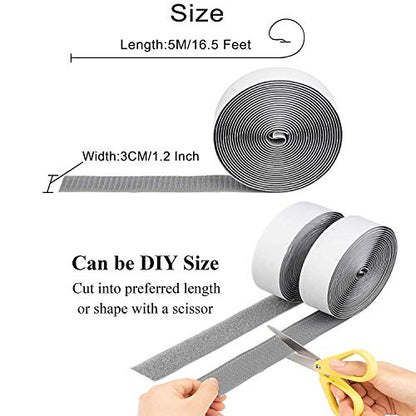 16.5FT Hook and Loop Tape Roll with Double Sided Adhesive (16.5 Foot)
