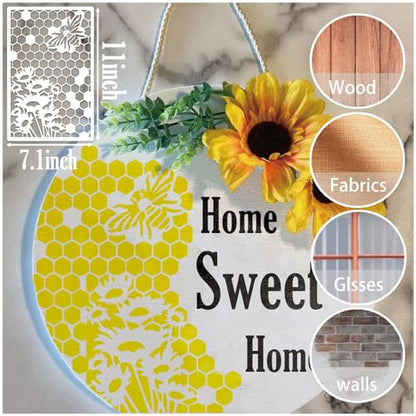 8 Pieces Stencils for Crafts Reusable Texture Spider Stencils Net Wood Grain Stone Spray Paint Layering Stencil Templates for DIY Scrapbook (8 Count)
