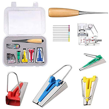 Bias Tape Maker 6MM 12MM 18MM 25MM with Binder Foot Bradawl Quilting Clips Sewing Pins Kit