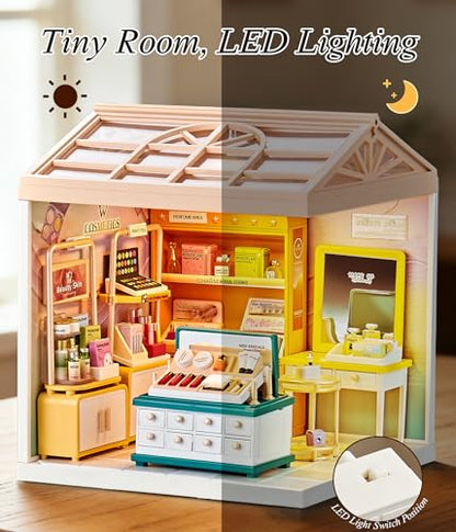 Makeup Store DIY Miniature House Kit with Roof & LED Light