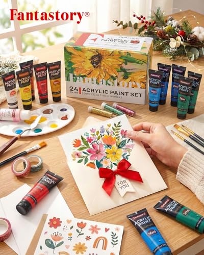 36ml 24 Colors Acrylic Paint Set with 10 Brushes (29.2153 Fl Oz)