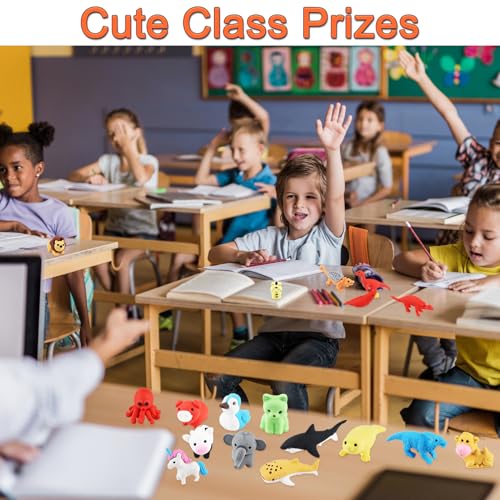 80Pcs Animal Erasers Kids Desk Pets Pencil Erasers 3D Puzzle Eraser Bulk Fun Cute Mini Animal Eraser Toys for Classroom Rewards (80 Count)