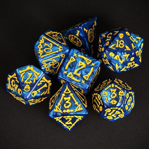 7 Die DND Dice Set Scary Pattern Polyhedral Dice Set with Dice Bag (7 Count)