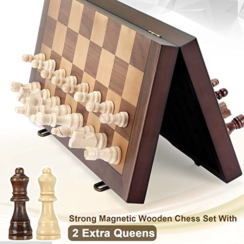 Magnetic Wooden Chess Set for Adults Kids 17'' Chess Board with Handmade Pieces