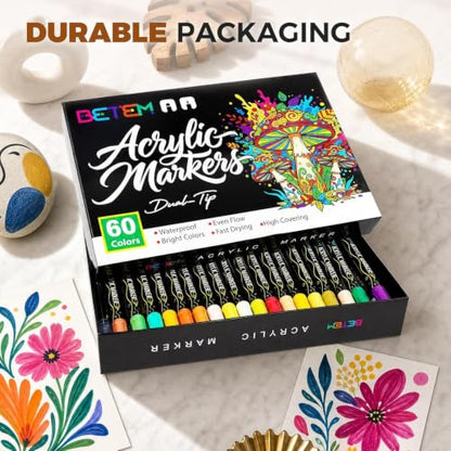 60 Colors Dual Tip Acrylic Paint Markers (60 Count)