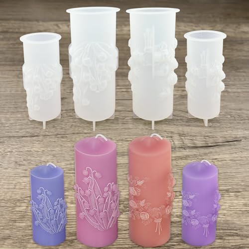 Rose Lily of The Valley Flower Pillar Candle Molds 4pcs