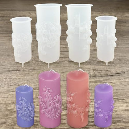 Rose Lily of The Valley Flower Pillar Candle Molds 4pcs