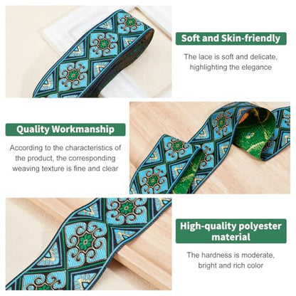 7 Yards Jacquard Ribbon Trim 2 Inch Boho Embroidered Woven Lace Ribbon Fabric Vintage Flowers Straps Fabric Bias Tape for Bohemian Persian Clothes Bag Holiday Christmas Decor Gift Wrap (21 Foot)