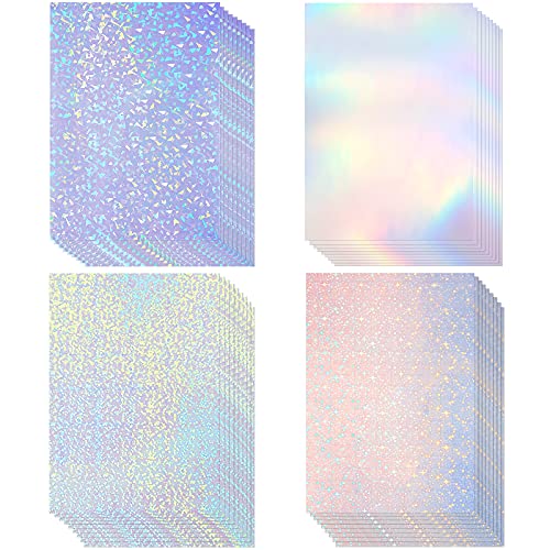 36 Sheets Holographic Sticker Paper A4 Vinyl Holographic Laminate Sheets Self Adhesive Waterproof Transparent Film