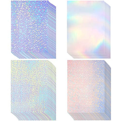 36 Sheets Holographic Sticker Paper A4 Vinyl Holographic Laminate Sheets Self Adhesive Waterproof Transparent Film