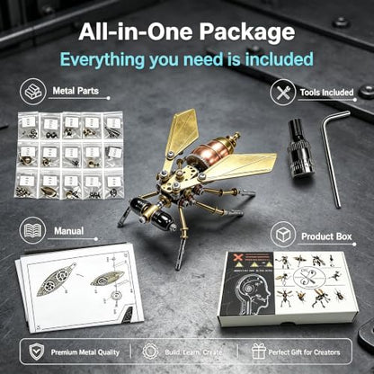 3D Metal Model Kits Puzzle for Adults Steampunk 160+ Parts Assembly DIY Electric Mechanical Insect Fly Christmas & Birthday Gift for Father Men Teens