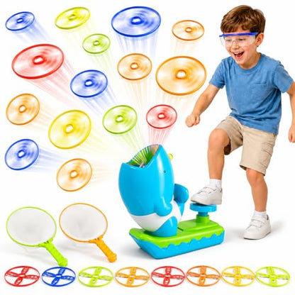 24 PCS Flying Disc Launcher Outdoor Indoor Game Toys Gifts for 3 4 5 6 Year Old Kids (29 Count)