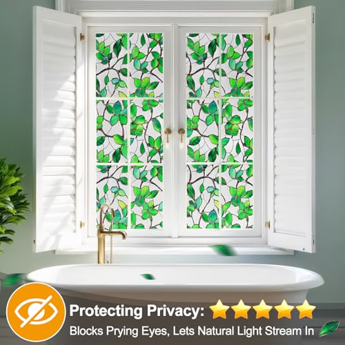 Greenery Leaf Static Cling Window Film Frosted Stained Glass Privacy Anti