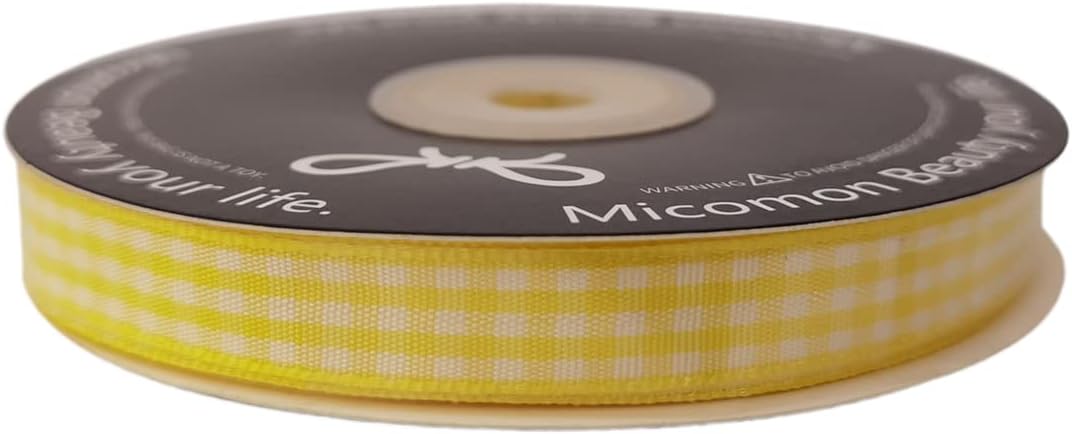Yellow and White Gingham Plaid Checked Ribbon 25 Yards Per Roll Checkerd Craft 100% Polyester (3/8", Yellow) - Crafty Corner