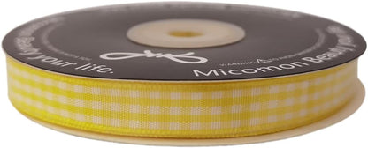 Yellow and White Gingham Plaid Checked Ribbon 25 Yards Per Roll Checkerd Craft 100% Polyester (3/8", Yellow) - Crafty Corner