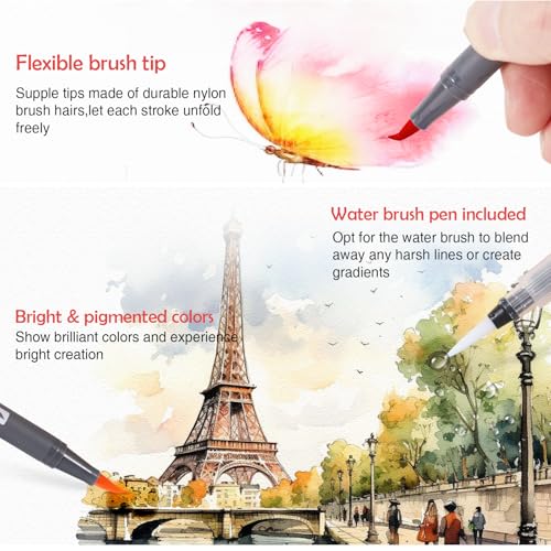 24 Colors Blendable Watercolor Markers for Adults 2026 Professional Double Tip Paint Pens with 1 Water Brush Pen Water Based Coloring Pens Drawing Markers Set with Flexible Brush Tip (24 Count)