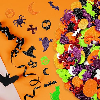 300Pcs Halloween Foam Stickers Glitter Pumpkin Spider Bat DIY Stickers