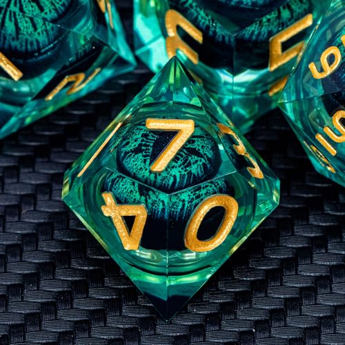 Dragon Eye Dice Liquid Core DND Dice Green Sharp Edged Dice Set with Gift Box