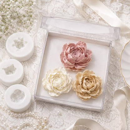 3Pcs 3D Jasmine Peony Flower Silicone Molds for Candle & Soap DIY Craft (3 Count)
