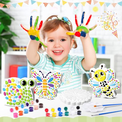 6 Pack Stepping Stone Ceramic Kit for Kids Paint Your Own Plaster Stones Arts and Crafts Handprint Garden and Summer DIY Craft Pottery Outdoor Painting Gifts for Kids Ages 4