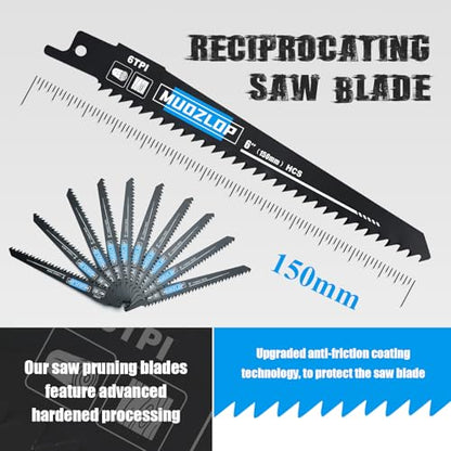 10Pack 6inch 6TPI Woodcutting Reciprocating Saw Blades Set (10 Count)