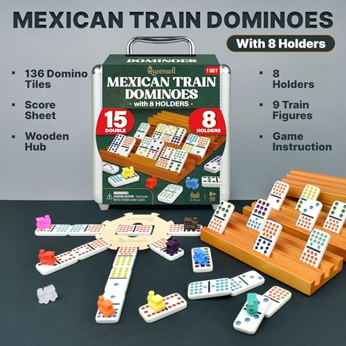 Mexican Train Dominoes Set Double 15 with 8 Holders