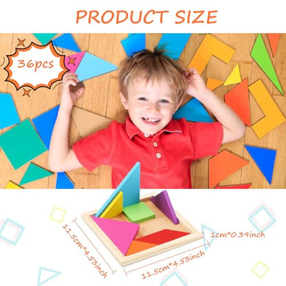 36 Pack Wooden Tangram Puzzles for Kids (36 Count)