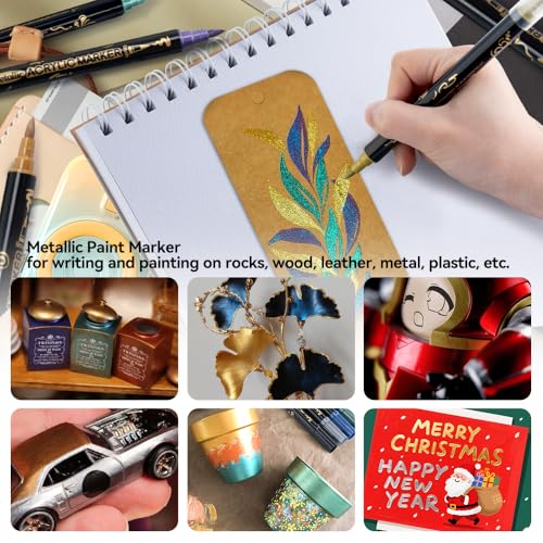 12Colors Metallic Paint Markers Bold and Brush Dual (12 Count)