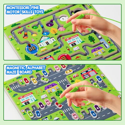 2 in 1 Magnetic Color and Number Maze Magnet Alphabet Counting Double Sided Board Wood Puzzle Fine Motor Skills Montessori Preschool Toys Gifts for Boys and Girls 3