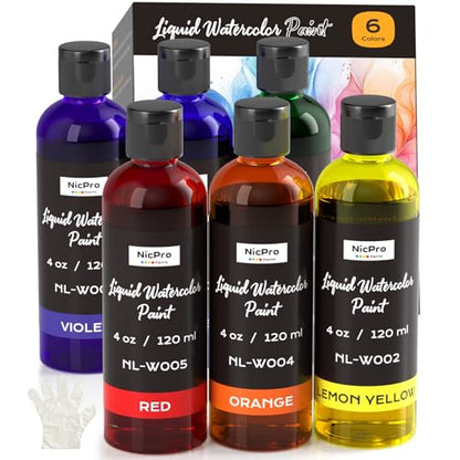 6 Colors Liquid Watercolor Paint Set (24 Fl Oz)