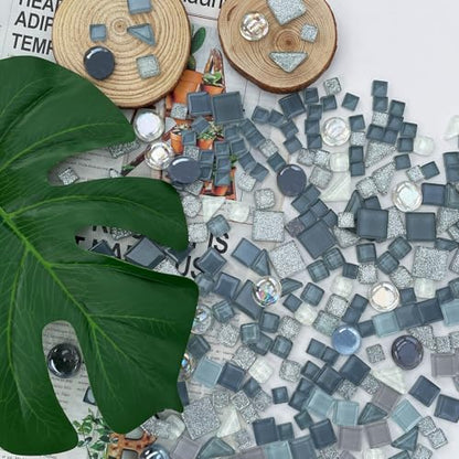 1.1 LB Gray Irregular Glass Mosaic Tiles with Backing (17.6 Ounce)