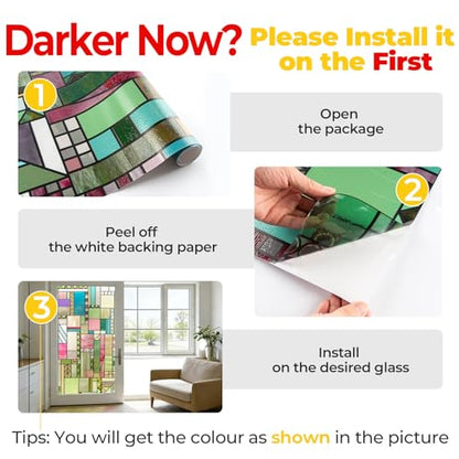 3D Stained Glass Window Privacy Film Decorative Non