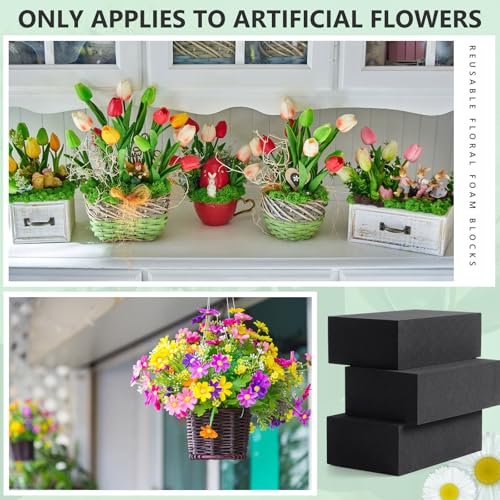 8 Pcs Black Reusable Floral Foam Blocks Water Weather Resistant Dry Floral Foam for Artificial Flower Arrangements Outdoor Hanging Florist Plant Bases for DIY Wedding