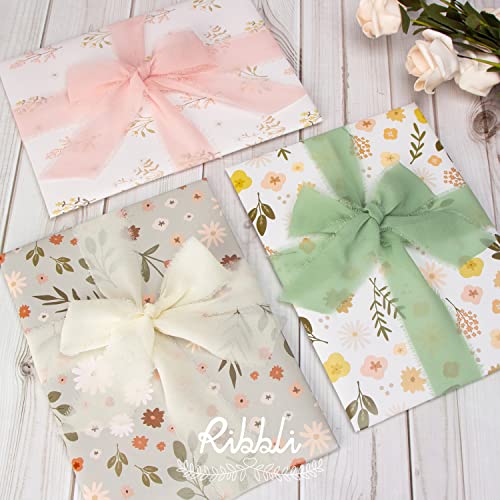 Chiffon 1-1/2 inch x 20 Yard Handmade Fringe Cream Ivory Silk Ribbon for Wedding Invitations, Bridal Bouquets, Flower Arrangement Decoration (60 Foot)