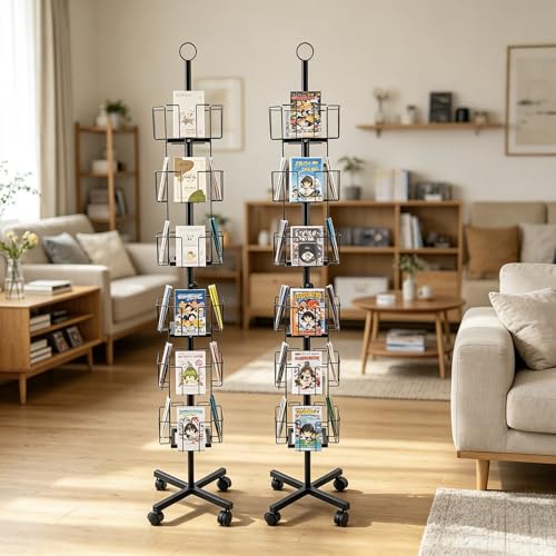 2Pcs Rolling Card CD Rack Comic Book Small Magazine Flyer Stand W
