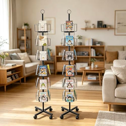 2Pcs Rolling Card CD Rack Comic Book Small Magazine Flyer Stand W